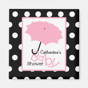 Pink Umbrella Baby Shower - White Polka Dots Magnet