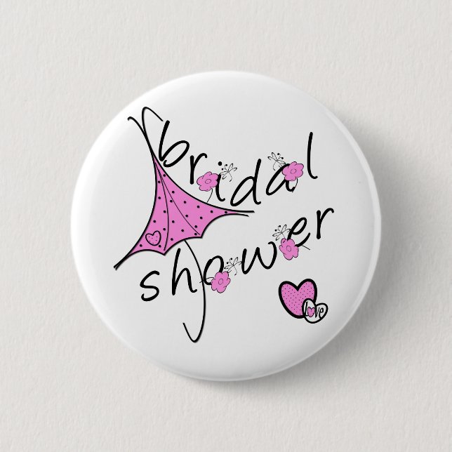 Pink Umbrella Bridal Shower 2 Inch Round Button (Front)