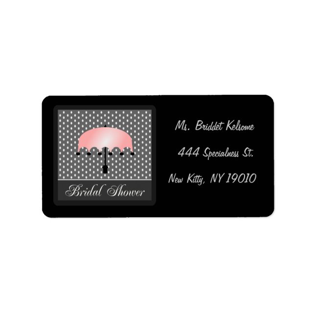 Pink Umbrella Bridal Shower Address Label (Front)