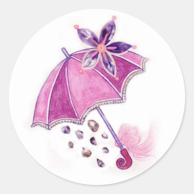 Pink Umbrella Classic Round Sticker (Front)