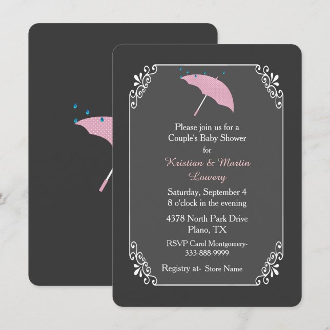 Pink Umbrella Couple's Baby Shower Invitation (Front/Back)