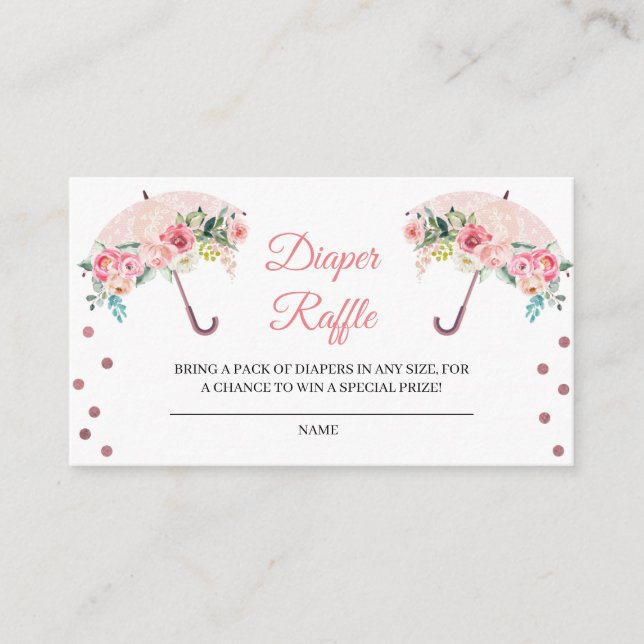 Pink Umbrella Diaper Raffle Enclosure Card (Front)