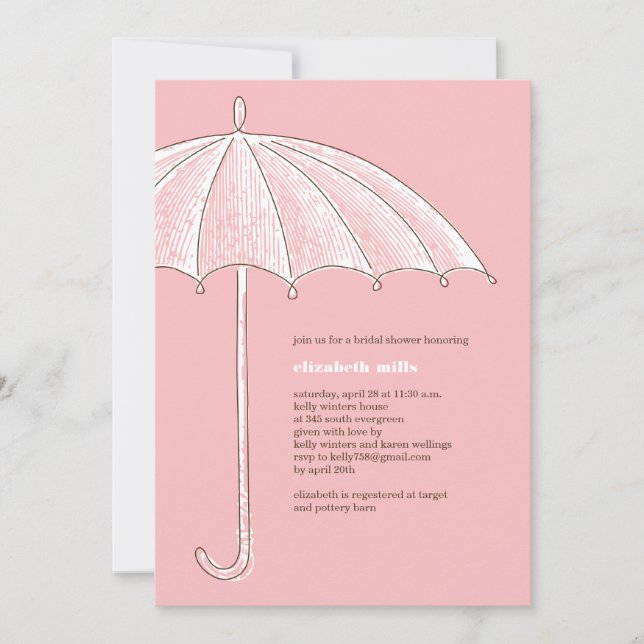Pink Umbrella Shower Party Invitations (Front)