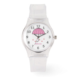 Pink Umbrella with Hearts Watch
