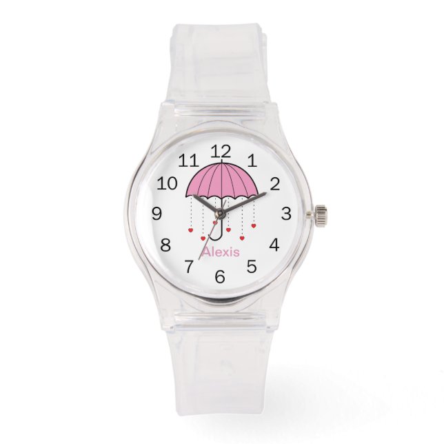 Pink Umbrella with Hearts Watch (Front)