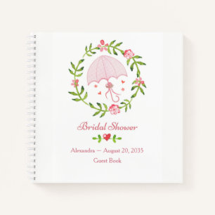 Pink Umbrella Wreath Bridal Shower Guest Book