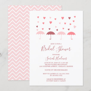 Pink Umbrellas and Hearts Bridal Shower Invitation