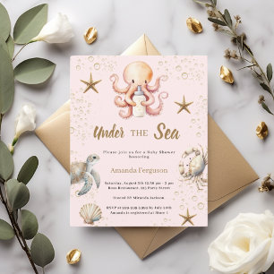 Pink under the sea animals Baby Shower invitation