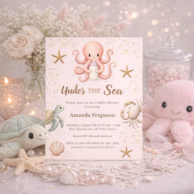 Pink under the sea animals Baby Shower invitation (Creator Uploaded)