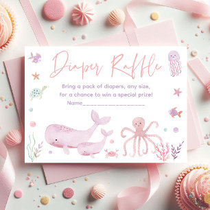 Pink Under the Sea Baby Shower Diaper Raffle Enclosure Card
