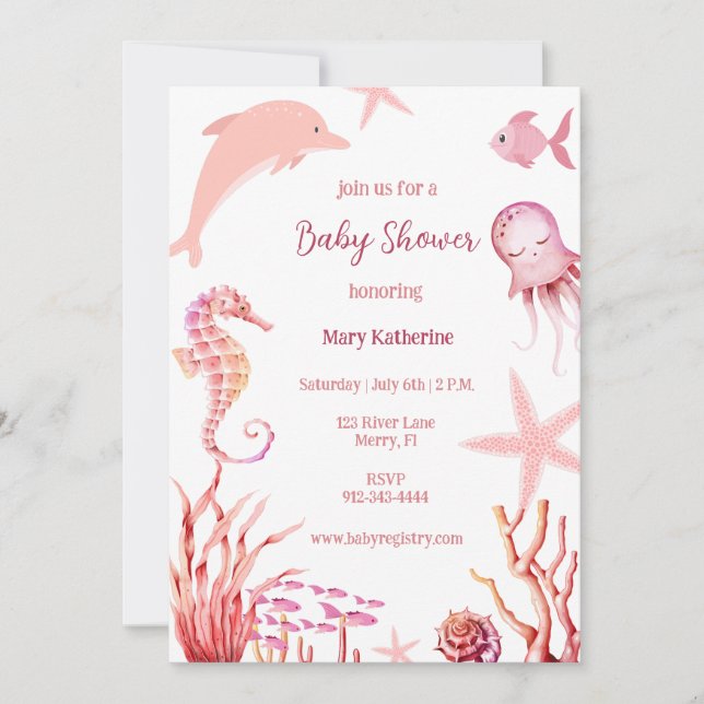 Pink Under the Sea baby Shower Invitation (Front)