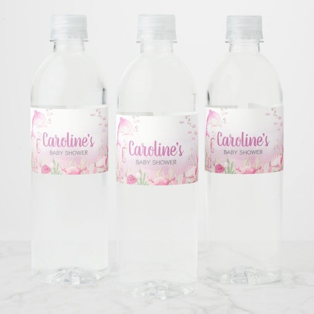 Pink Under the Sea Baby Shower Water Bottle Label (Bottles)