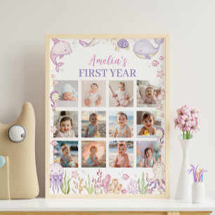Pink Under the Sea Birthday Photo Milestone Sign