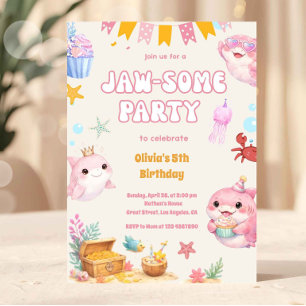 Pink Under the Sea Cute Shark Birthday Girl Invitation