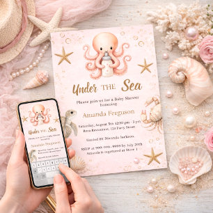 Pink under the sea ocean animals girl Baby Shower Invitation