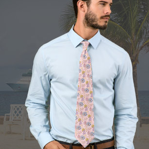 Pink Underwater Seashells, Coral, and Starfish Tie