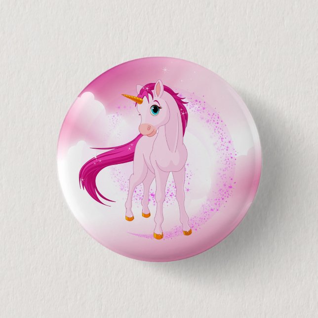 Pink unicorn 1 inch round button (Front)