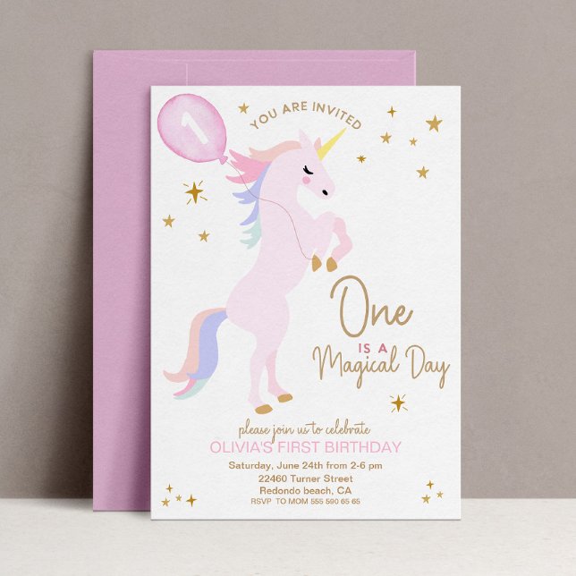 Pink Unicorn 1st birthday Invitation (Creator Uploaded)