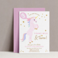 Pink Unicorn 3rd birthday Young Wild and THREE