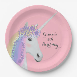 Pink Unicorn 5th Birthday Party Personalized Paper Plate
