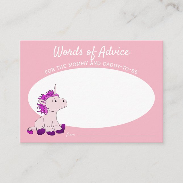 Pink Unicorn Baby Shower Advice Enclosure Card (Front)