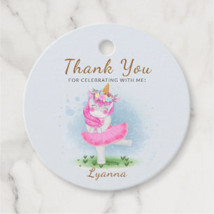 Pink Unicorn Ballerina Thank You Favour Tags