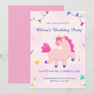 pink unicorn  birthday  invitation