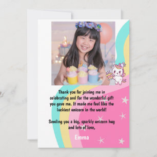 Pink Unicorn Birthday Personalized  Thank You Card