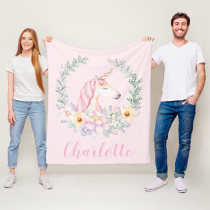 Pink Unicorn Blanket with Watercolor Unicorn