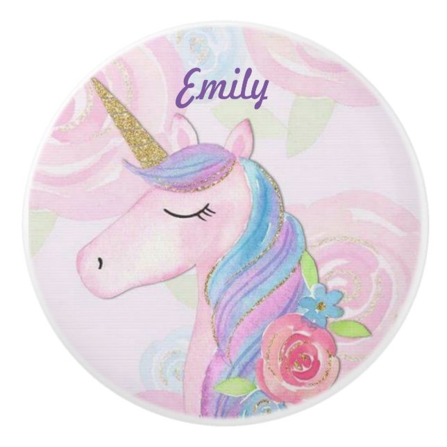 Pink Unicorn Ceramic Knob (Front)