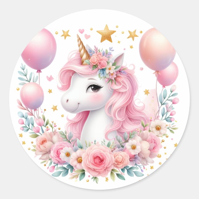 Pink Unicorn  Classic Round Sticker (Front)