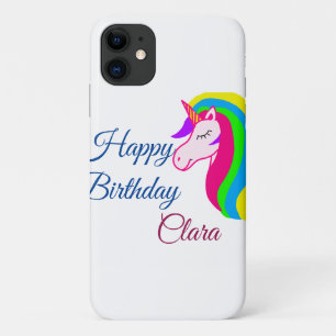 Pink unicorn colorful happy birthday add name text iPhone 11 case