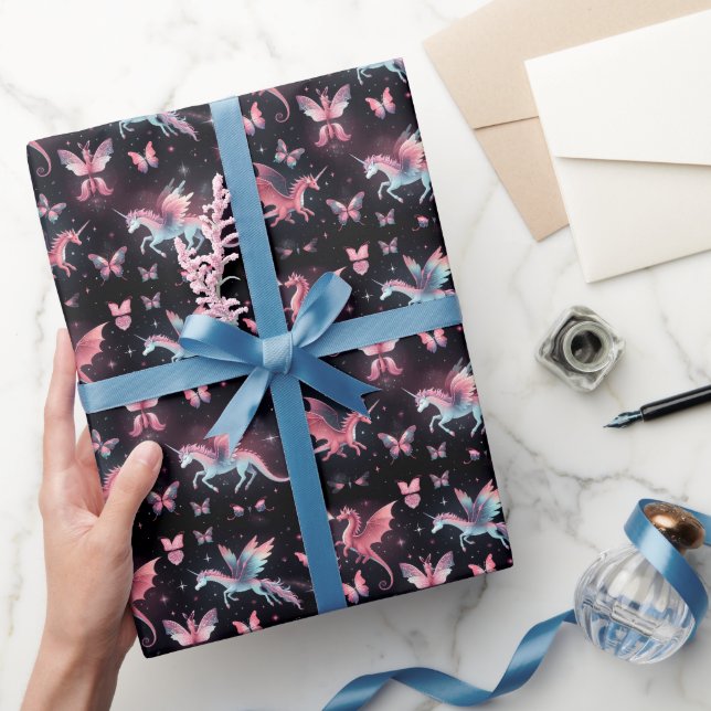 Pink Unicorn Dragon Mix Wrapping Paper (Gifting)