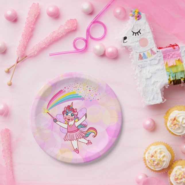 Pink Unicorn Fairy Princess Paper Plates (Party)