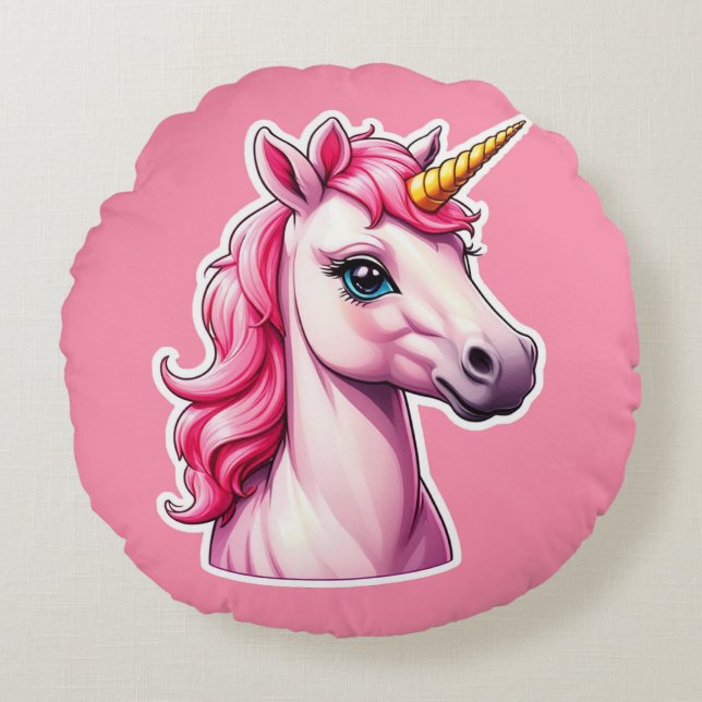 Pink Unicorn Fantasy Round Pillow (Front)