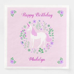 Pink Unicorn Faux Pink Glitter Birthday Napkin