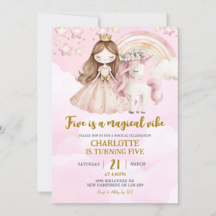 Pink Unicorn Five Is A Magical Vibe Birthday Invitation