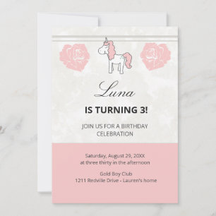 Pink Unicorn Floral Birthday Party Invitation