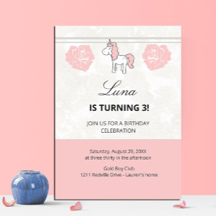 Pink Unicorn Floral Birthday Party Invitation