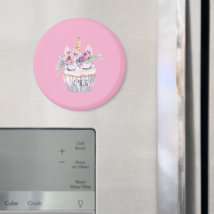 Pink Unicorn Floral Cupcake Birthday Magnet