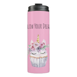 Pink Unicorn Floral Cupcake Birthday Thermal Tumbler