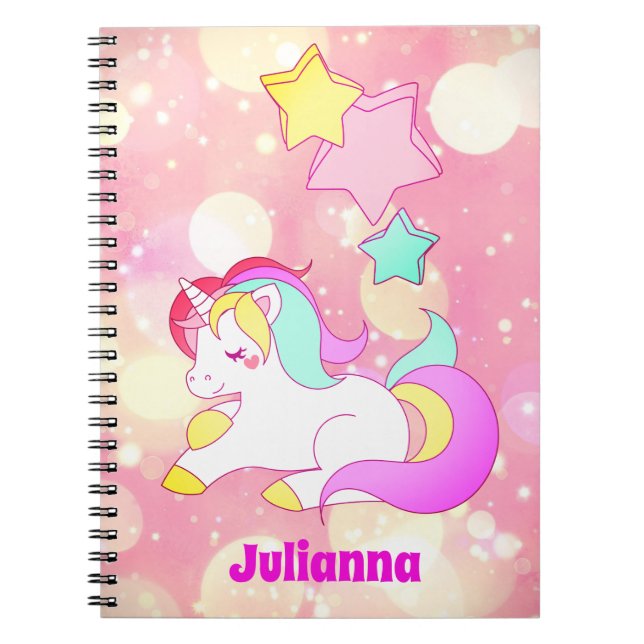 Pink Unicorn Gift Ideas, Girly Back to School Notebook (Front)