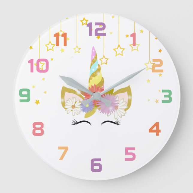 Pink Unicorn Girl Nursery Decor Wall Clock (Front)