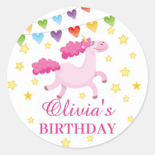 Pink Unicorn Girly Birthday Magical party Classic Round Sticker