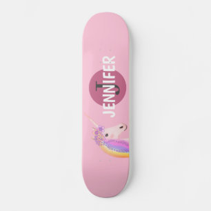 Pink Unicorn Girly Fantasy Monogram Personalized Skateboard