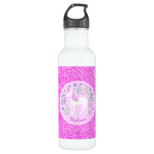 Pink Unicorn Glitter Personalized 710 Ml Water Bottle