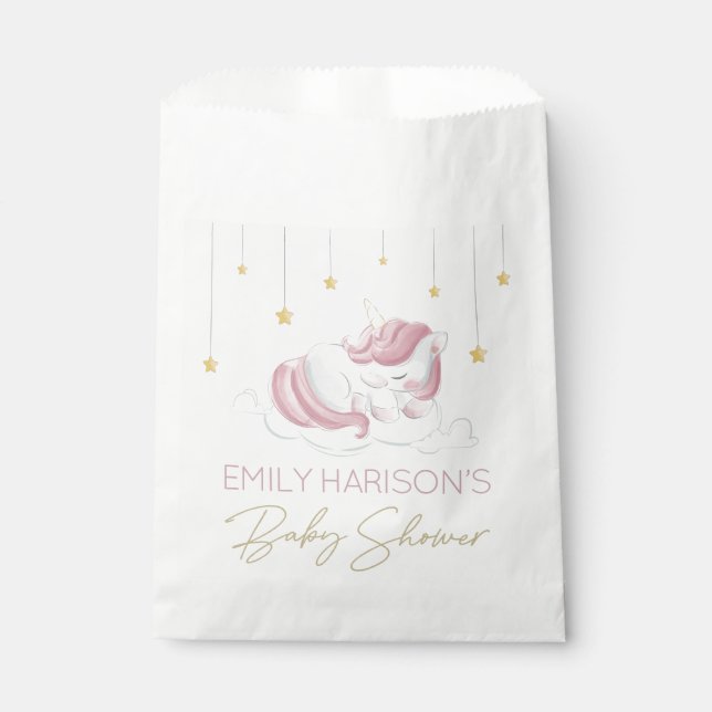 Pink Unicorn Gold Stars Baby Shower Favour Bag (Front)