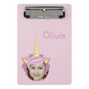 Pink Unicorn Hat Photo Named Back to School Mini Clipboard
