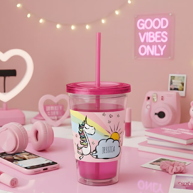 Pink Unicorn Illustration Acrylic Tumbler (No unicorn tears here as this is especially made for all magical creatures. )