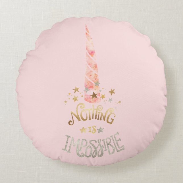 Pink Unicorn Inspirational quote Round Pillow (Front)